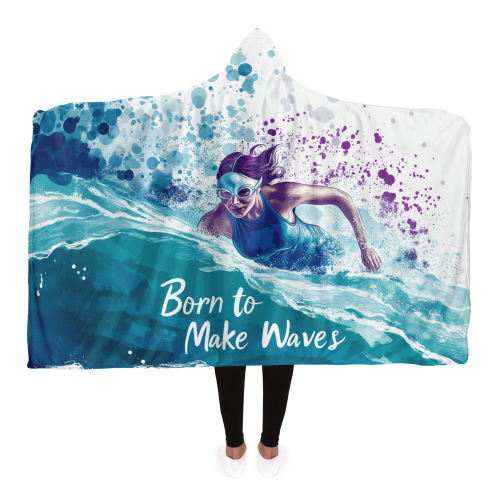 "BORN TO SWIM" Hooded Blanket Micro Fleece - AOP