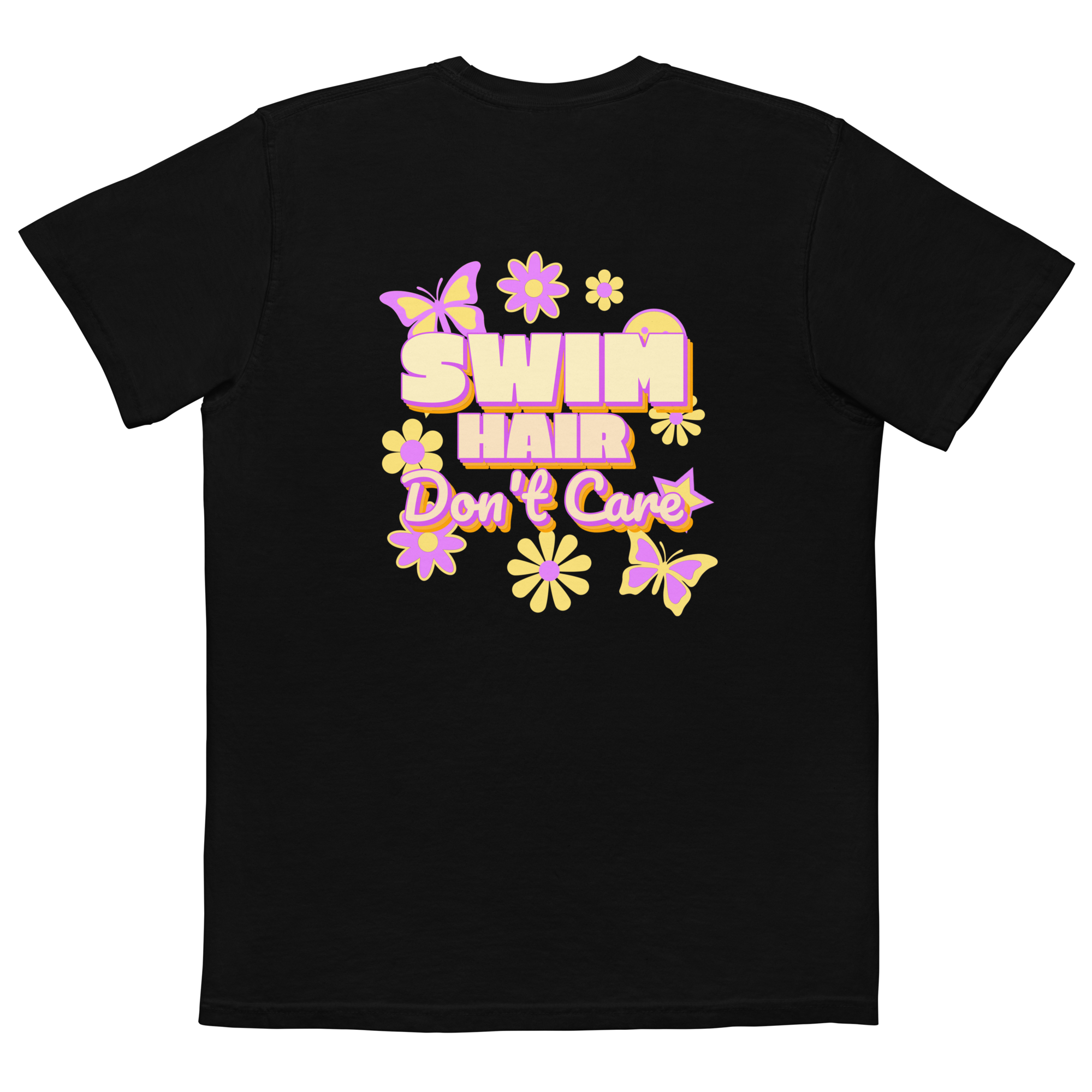 "Swim Hair, Don,t Care" Women garment-dyed pocket t-shirt